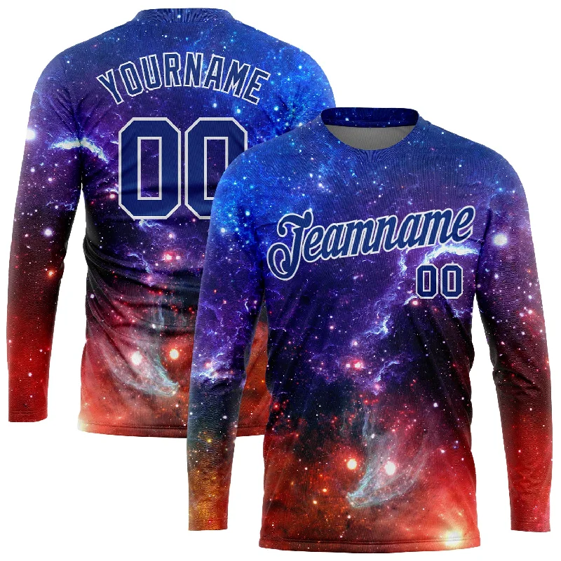 Sleek And Contemporary Gender-Free Outfits New Season Fashion Preview Custom Galactic White-Light Blue 3D Pattern Long Sleeve Performance T-Shirt