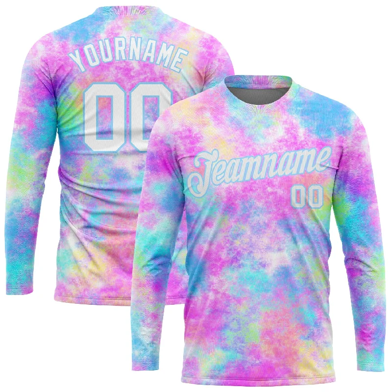 Minimalist Unisex Wardrobe Must-Haves Relaxed Style Custom Tie Dye White-Light Blue Watercolor Gradient 3D Long Sleeve Performance T-Shirt Minimalist Unisex Wardrobe Must-Haves Relaxed Style Custom Tie Dye White-Light Blue Watercolor Gradient 3D Long Sleeve Performance T-Shirt