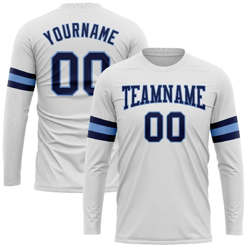 Unisex Casual Wear For All Seasons Exclusive Fashion Deals Custom White Navy-Light Blue Long Sleeve Performance T-Shirt