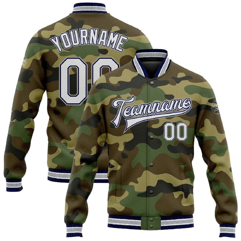 Urban-Inspired Unisex Fashion Pieces Summer Deals Custom Camo White Navy-Gray Bomber Full-Snap Varsity Letterman Salute To Service Jacket