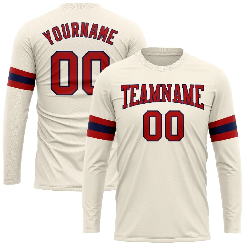Classic Unisex Fashion Looks Fashion Forward Custom Cream Red-Navy Long Sleeve Performance T-Shirt