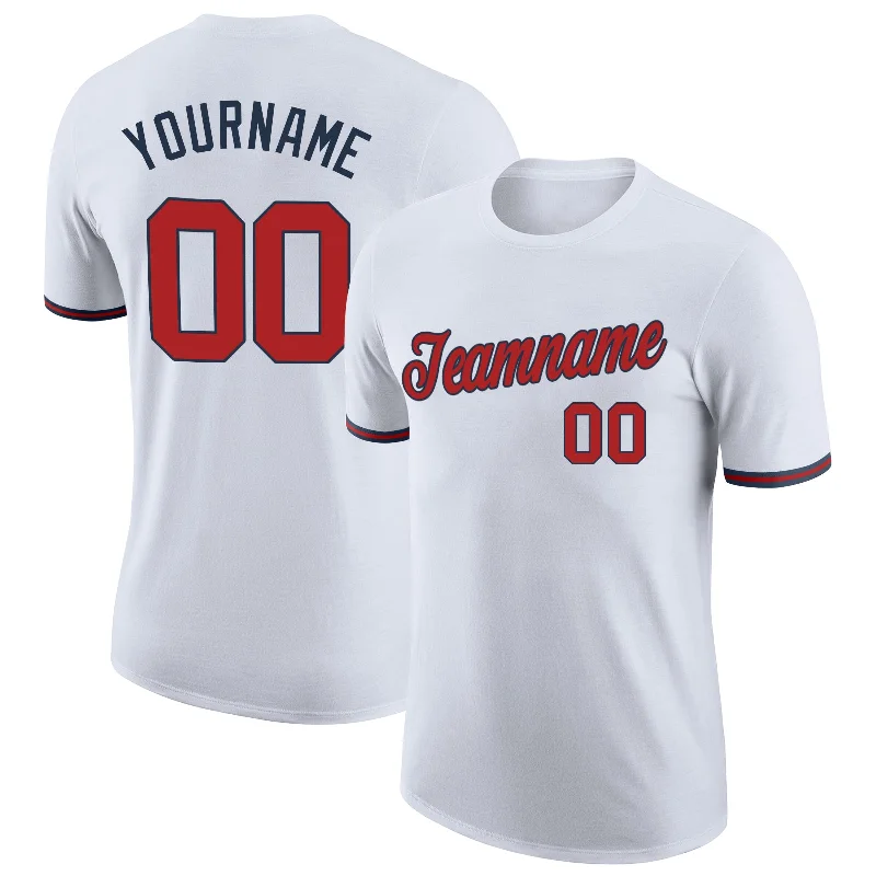 Classic And Timeless Gender-Neutral Fashion Fashionista Sale Custom White Red-Navy Performance T-Shirt Classic And Timeless Gender-Neutral Fashion Fashionista Sale Custom White Red-Navy Performance T-Shirt