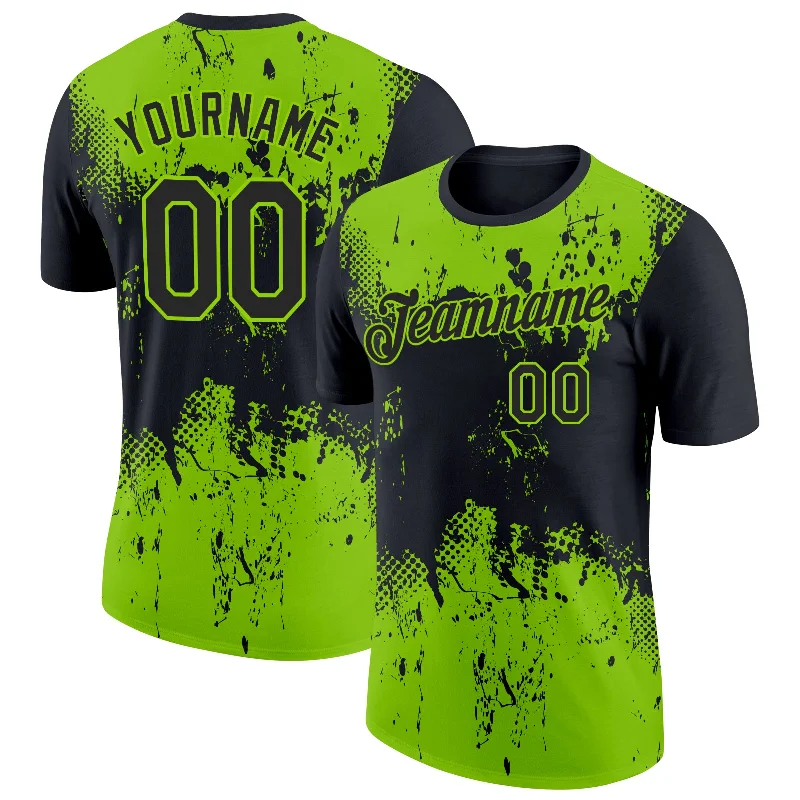 Functional And Stylish Unisex Wear Stylish Deals Custom Black Neon Green 3D Pattern Design Dripping Splatter Art Performance T-Shirt Functional And Stylish Unisex Wear Stylish Deals Custom Black Neon Green 3D Pattern Design Dripping Splatter Art Performance T-Shirt