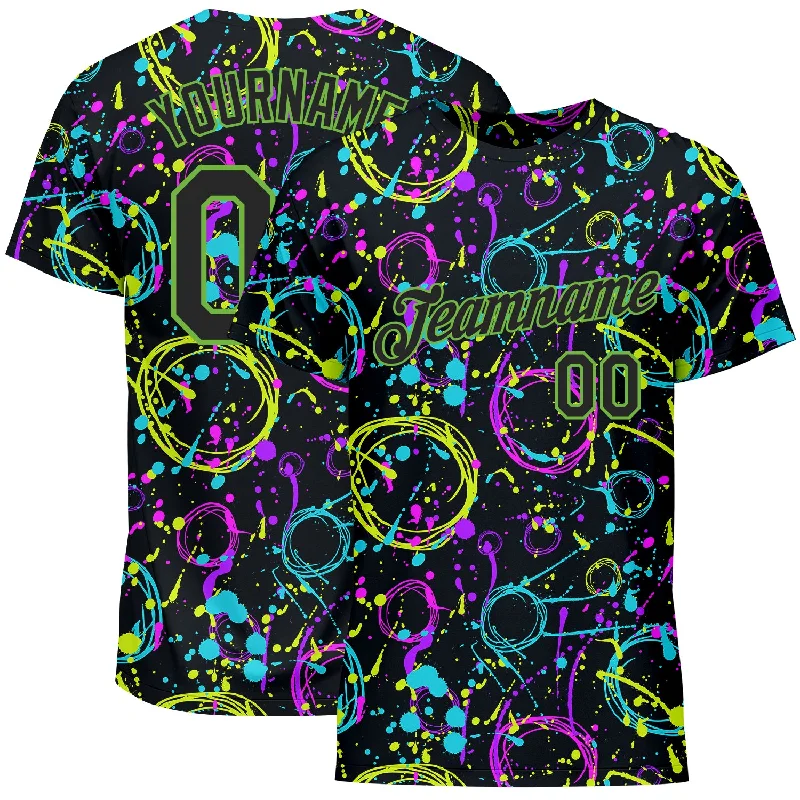 Sleek And Comfortable Unisex Wear Flirty Fashion Discounts Custom Graffiti Pattern Black-Neon Green 3D Neon Splatter Performance T-Shirt