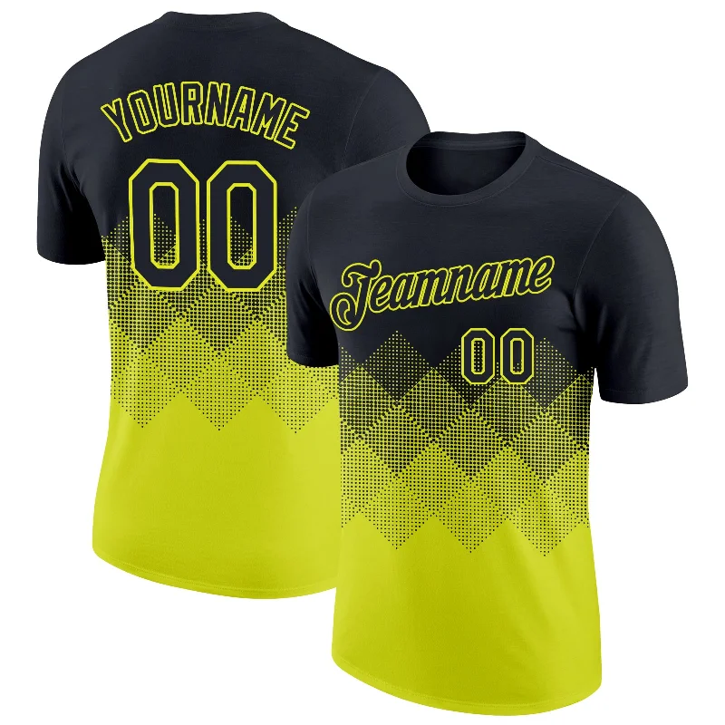 Unisex Casual Wear For All Seasons Explore What'S New Custom Black Neon Yellow 3D Pattern Design Gradient Square Shapes Performance T-Shirt