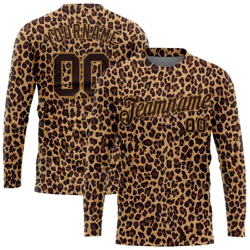 Sleek And Comfortable Unisex Wear Limited Time Deal Custom Brown Brown-Old Gold Leopard 3D Pattern Long Sleeve Performance T-Shirt