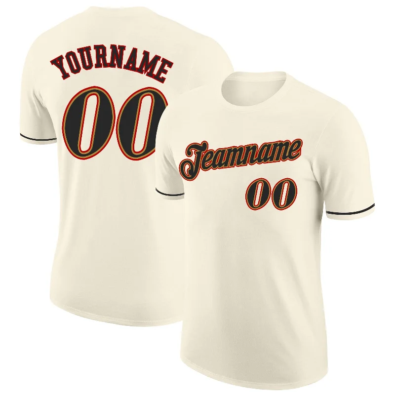 Breathable And Lightweight Unisex Wear Limited Time Special Offer Custom Cream Black-Old Gold Performance T-Shirt
