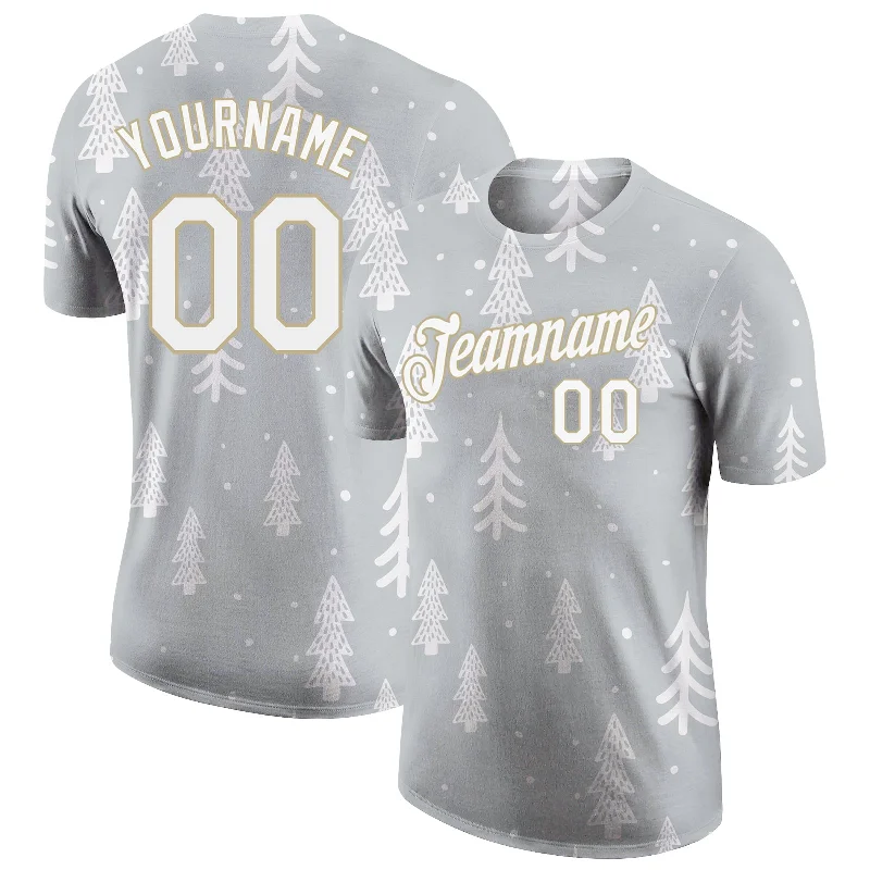 Sleek And Contemporary Gender-Free Outfits Sophisticated Fashion Custom Gray White-Old Gold Christmas 3D Performance T-Shirt Sleek And Contemporary Gender-Free Outfits Sophisticated Fashion Custom Gray White-Old Gold Christmas 3D Performance T-Shirt