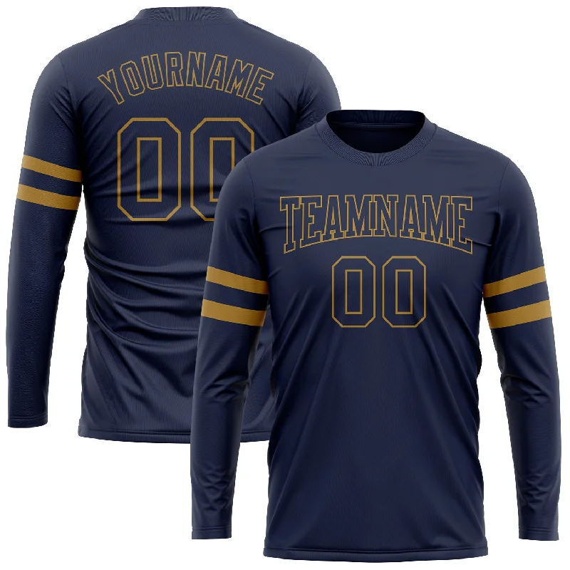 Minimalist Unisex Fashion Essentials Style Without Limits Custom Navy Navy-Old Gold Long Sleeve Performance Salute To Service T-Shirt