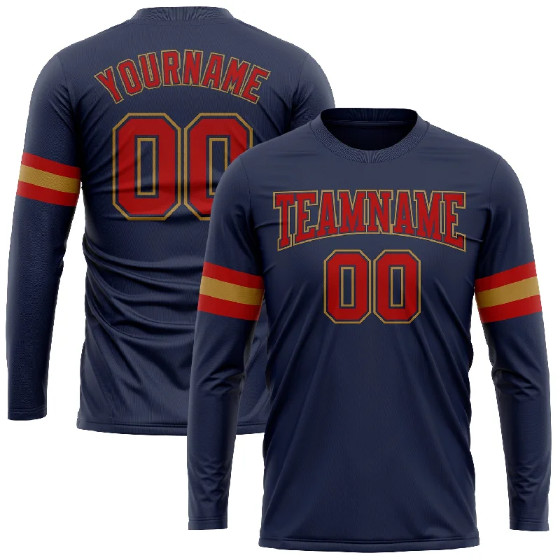 Fashion-Forward Unisex Apparel Sophisticated Fashion Custom Navy Red-Old Gold Long Sleeve Performance Salute To Service T-Shirt
