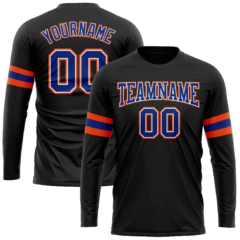 Breathable And Lightweight Unisex Wear Gift Ideas Custom Black Royal Orange-White Long Sleeve Performance T-Shirt
