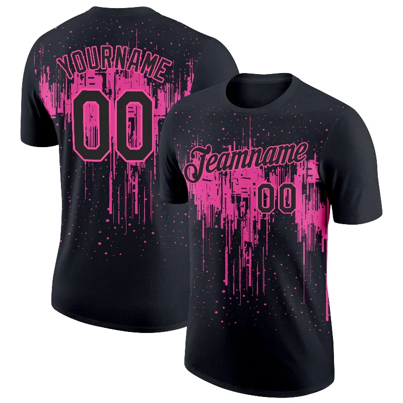Modern Unisex Clothing For Any Occasion Additional Time-Limited Offers Custom Black Pink 3D Pattern Design Dripping Splatter Art Performance T-Shirt