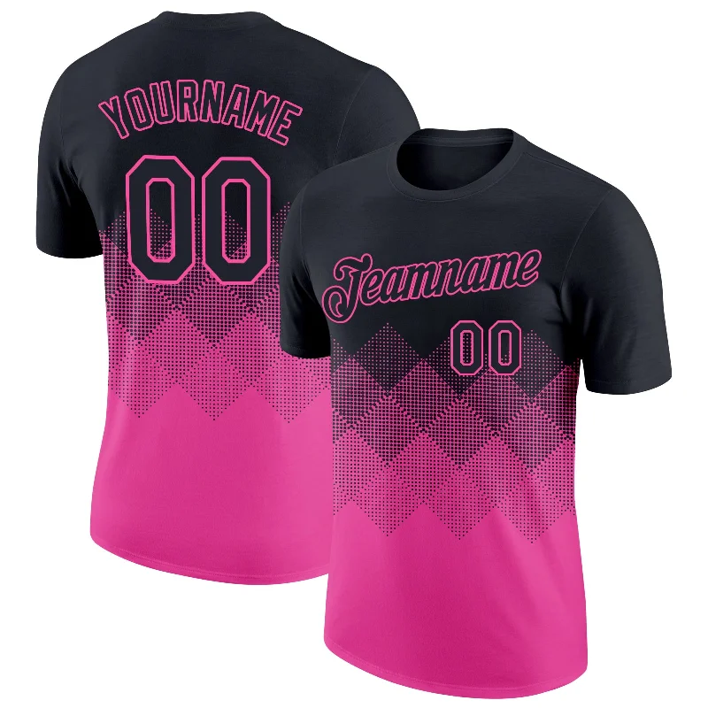 Minimalist Unisex Fashion Essentials Timeless Elegance Sale Custom Black Pink 3D Pattern Design Gradient Square Shapes Performance T-Shirt
