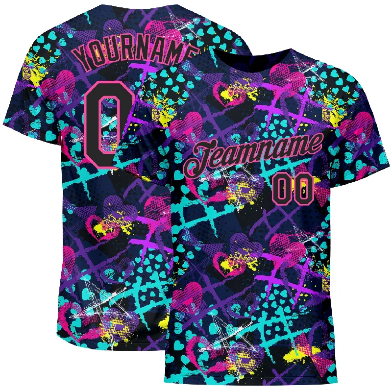 Fashion-Forward Gender-Neutral Outerwear Chic Styles Custom Graffiti Pattern Black-Pink 3D Creative Hearts Stars Geometric Figures Performance T-Shirt
