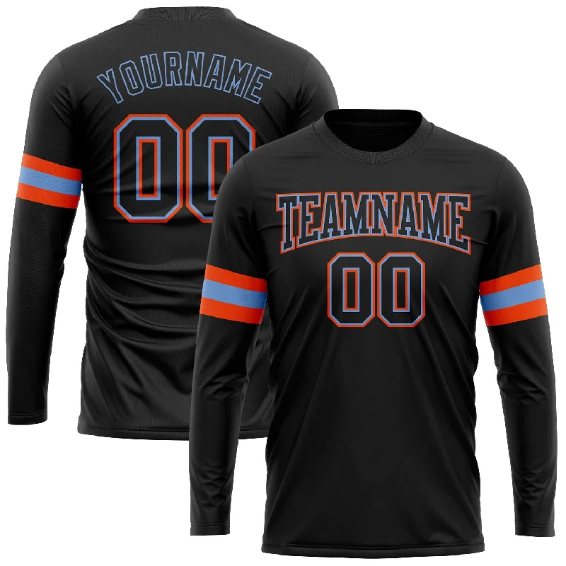 Fashion-Forward Gender-Neutral Outerwear Unbeatable Prices Custom Black Black Powder Blue-Orange Long Sleeve Performance T-Shirt
