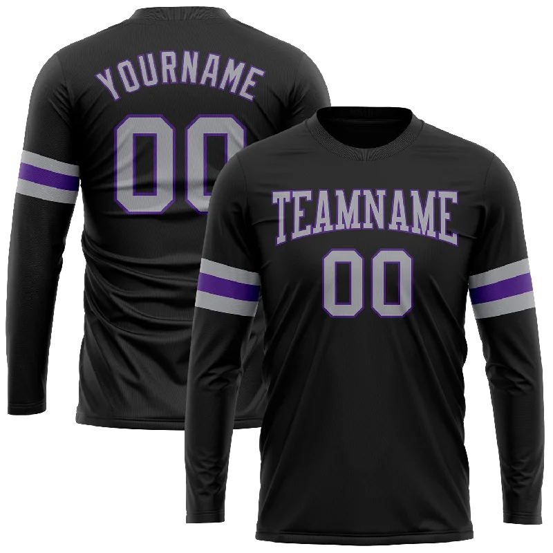Soft And Breathable Unisex Loungewear Classy Style Discounts Custom Black Gray-Purple Long Sleeve Performance T-Shirt