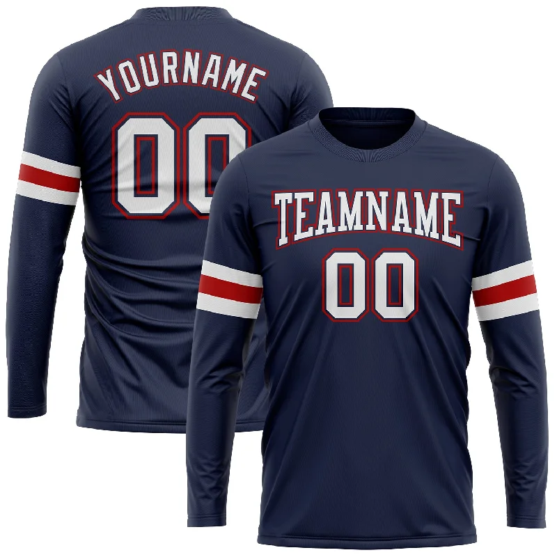 Fashion-Forward Unisex Apparel Mega Sales Custom Navy White-Red Long Sleeve Performance Salute To Service T-Shirt
