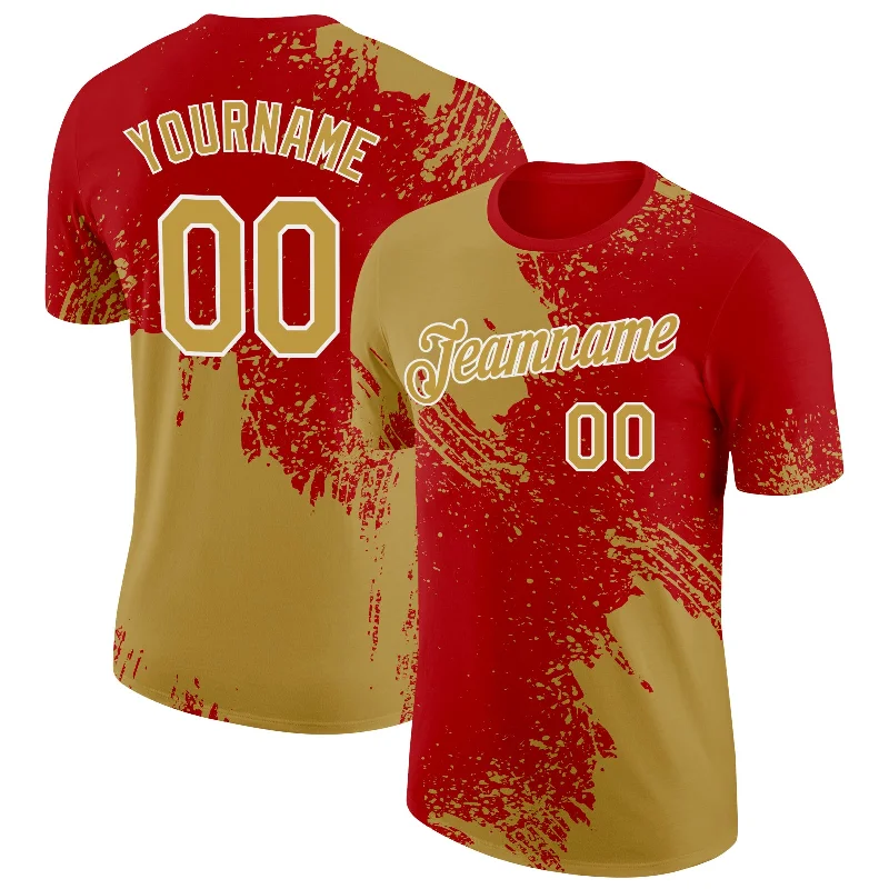 Functional And Stylish Unisex Outerwear Minimalist Fashion Sale Custom Old Gold Red-White 3D Pattern Design Abstract Brush Stroke Performance T-Shirt