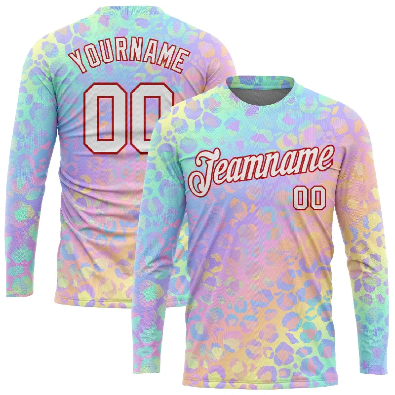 Versatile Clothing For All Genders Huge Markdowns Custom Pink White-Red Leopard 3D Pattern Long Sleeve Performance T-Shirt