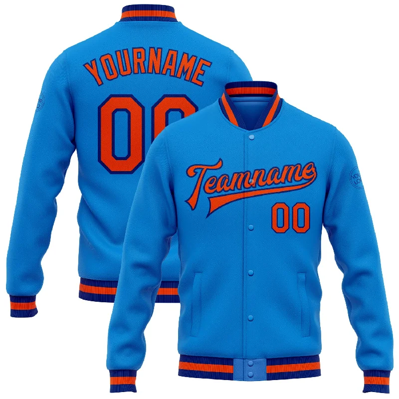 Urban-Inspired Unisex Fashion Trends Massive Savings Custom Powder Blue Orange-Royal Bomber Full-Snap Varsity Letterman Jacket