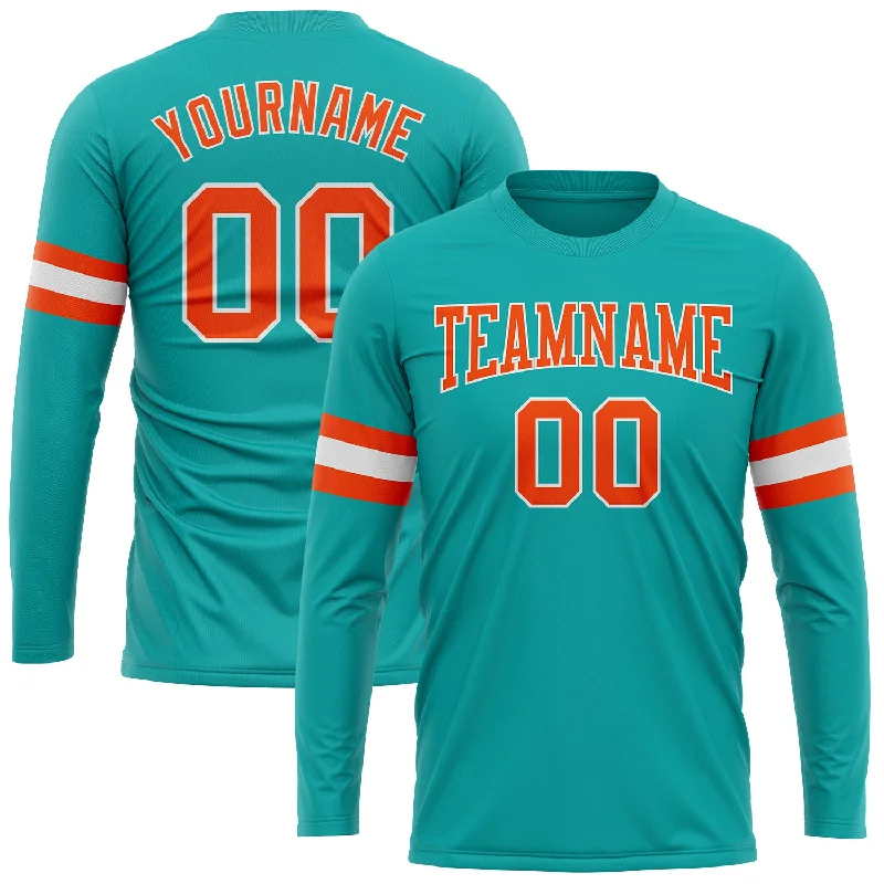 Unisex Casual Wear For All Seasons Durable Fashion Picks Custom Aqua Orange-White Long Sleeve Performance T-Shirt