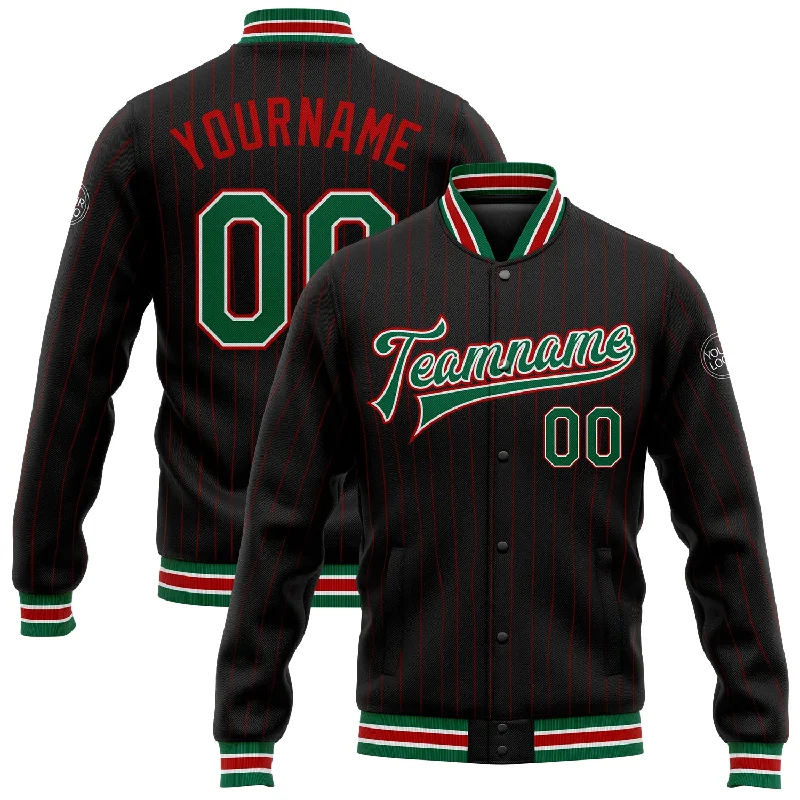 Minimalist Unisex Fashion Must-Haves Special Offer Custom Black Red Pinstripe Kelly Green-White Bomber Full-Snap Varsity Letterman Jacket