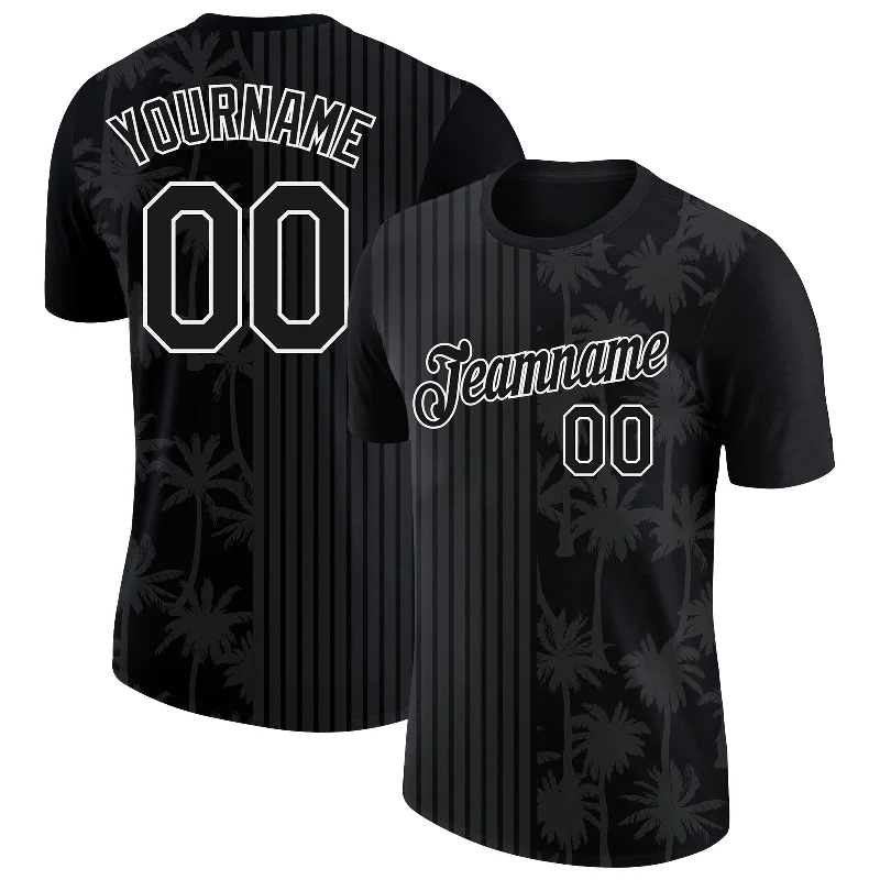 Minimalist Unisex Wardrobe Must-Haves Daring Fashion Promotions Custom Black White 3D Pattern Design Hawaii Palm Trees Performance T-Shirt