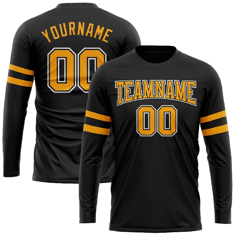 Breathable And Lightweight Unisex Wear Statement Fashion Offers Custom Black Gold-White Long Sleeve Performance T-Shirt