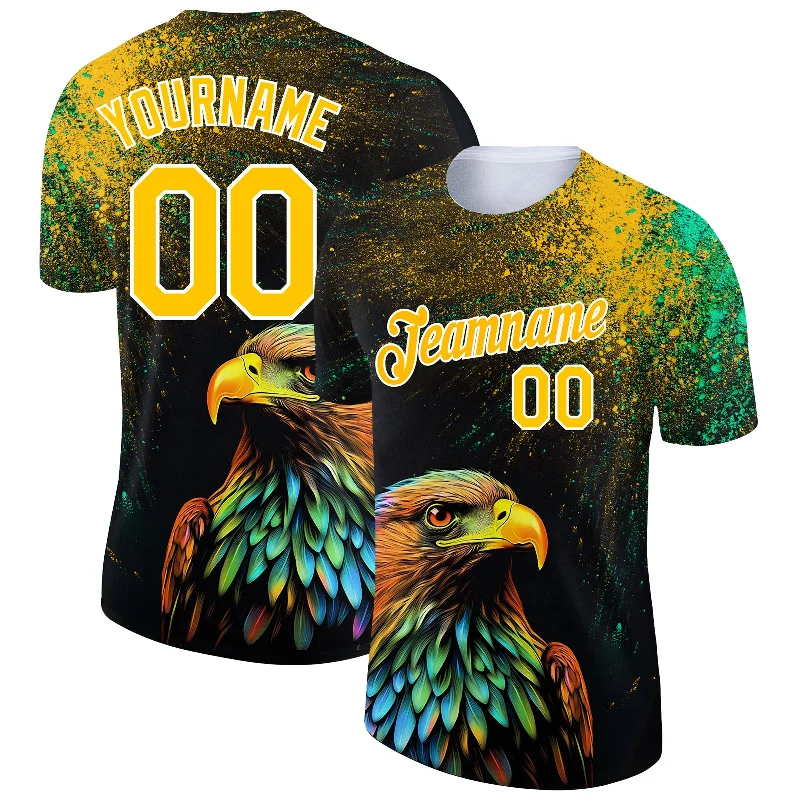 High-Quality Unisex Fashion Basics Contemporary Chic Promotions Custom Black Yellow-White 3D Pattern Design Holi Festival Color Powder Performance T-Shirt