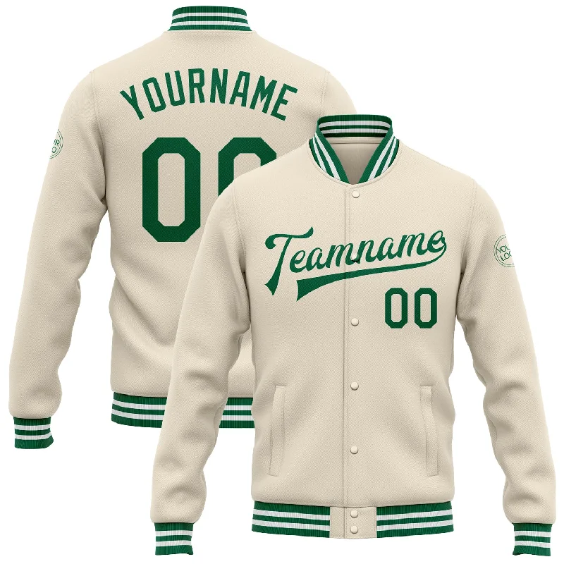 Classic Unisex Fashion Looks Quick Grab Deals Custom Cream Kelly Green-White Bomber Full-Snap Varsity Letterman Jacket