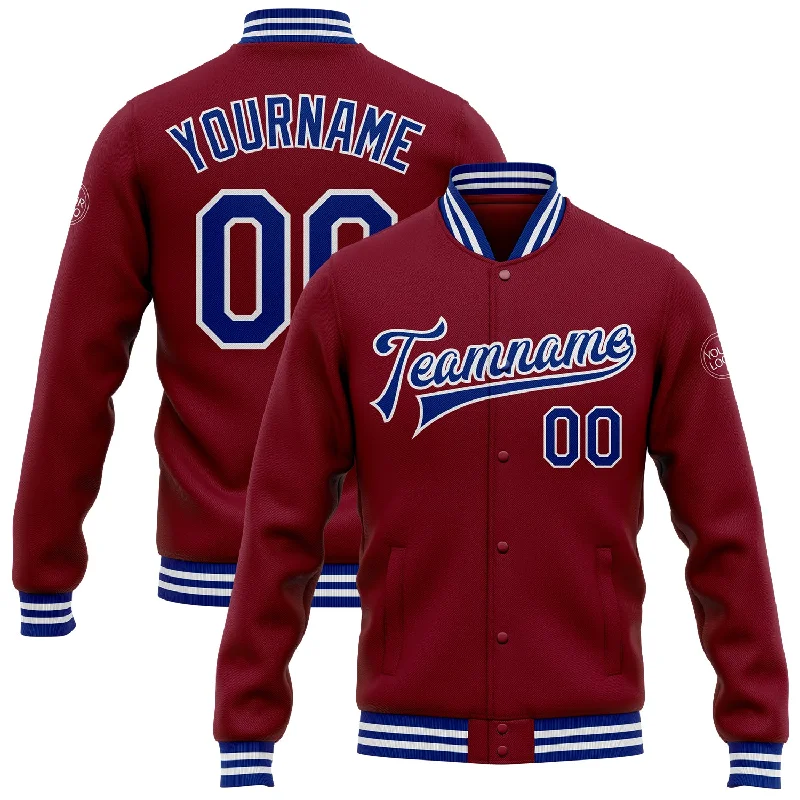 Sustainable Gender-Neutral Apparel Romantic Fashion Discounts Custom Crimson Royal-White Bomber Full-Snap Varsity Letterman Jacket