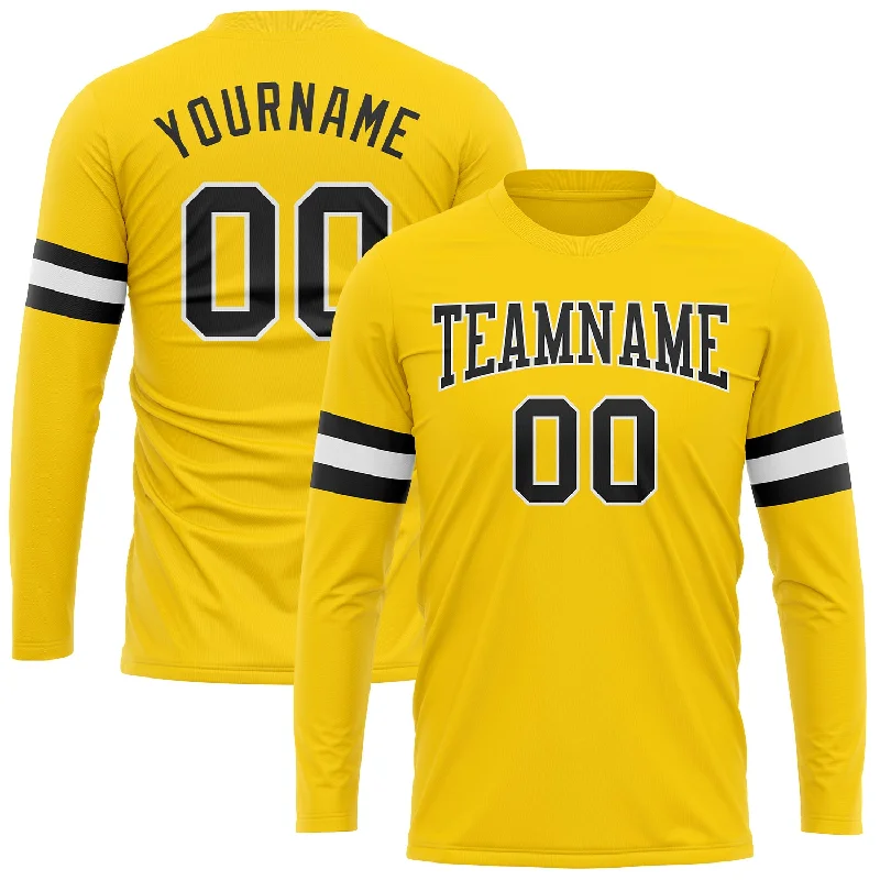 Comfortable And Stylish Unisex Outfits Trendy Looks On Sale Custom Gold Black-White Long Sleeve Performance T-Shirt