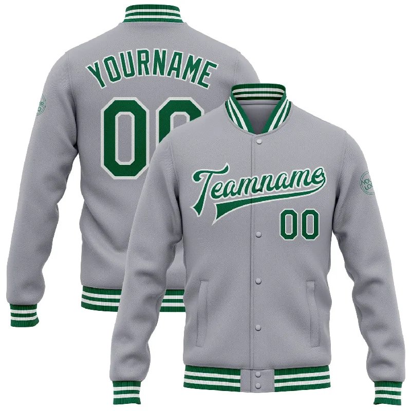 Stylish Unisex Outfit Ideas Boutique Styles Custom Gray Kelly Green-White Bomber Full-Snap Varsity Letterman Jacket
