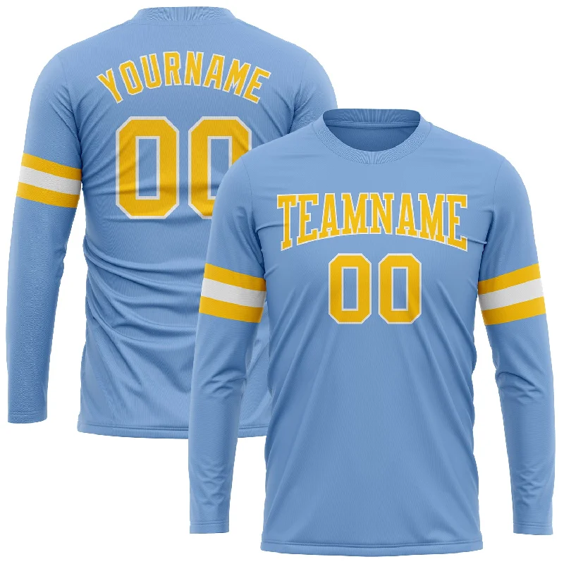 Comfortable Gender-Free Fashion Choices Flash Sales Custom Light Blue Gold-White Long Sleeve Performance T-Shirt