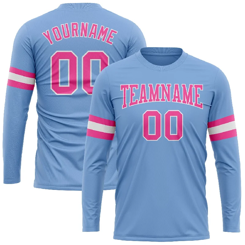 Unisex Casual Wear For All Seasons Big Discounts Custom Light Blue Pink-White Long Sleeve Performance T-Shirt