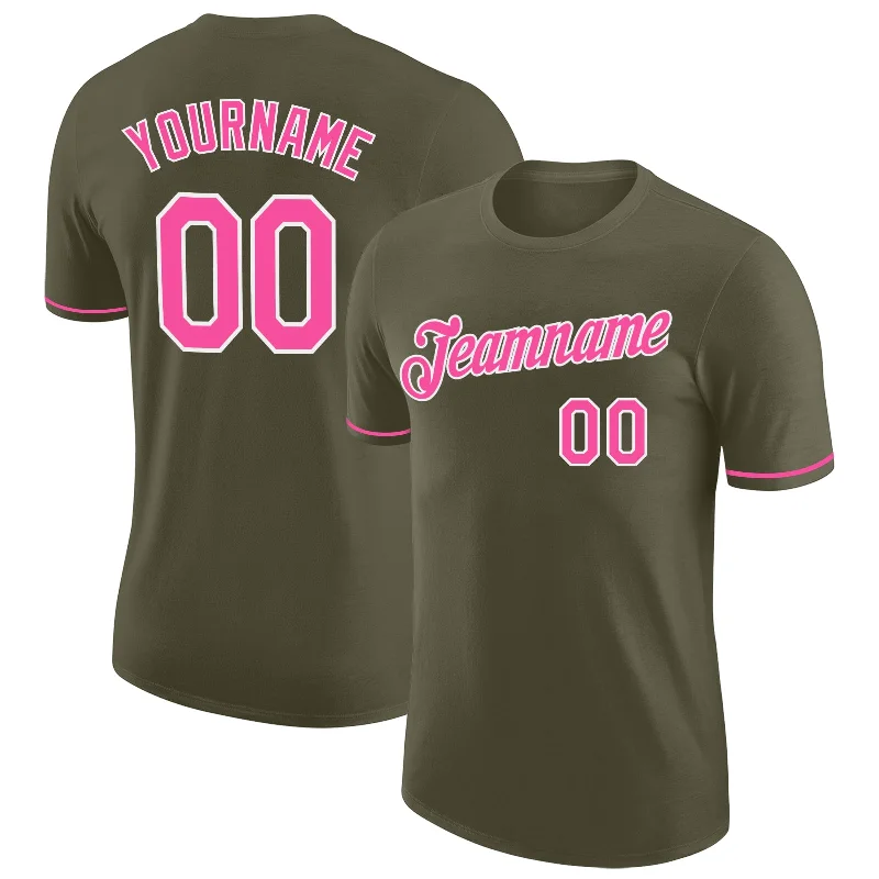 Stylish Unisex Outfit Ideas Casual Chic Custom Olive Pink-White Performance Salute To Service T-Shirt