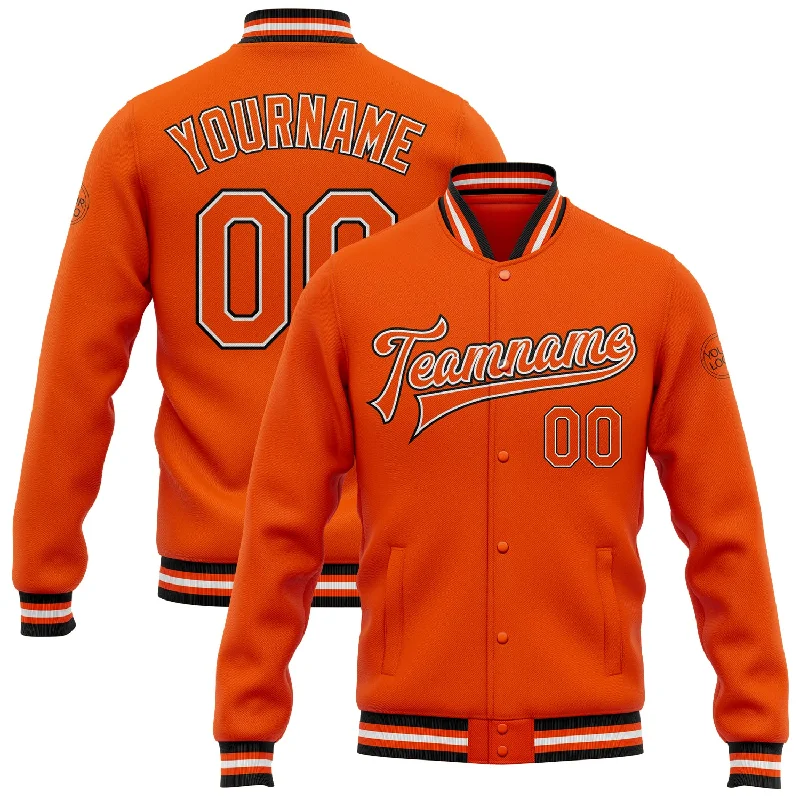 Casual Yet Sophisticated Unisex Fashion Casual Chic Custom Orange White-Black Bomber Full-Snap Varsity Letterman Jacket