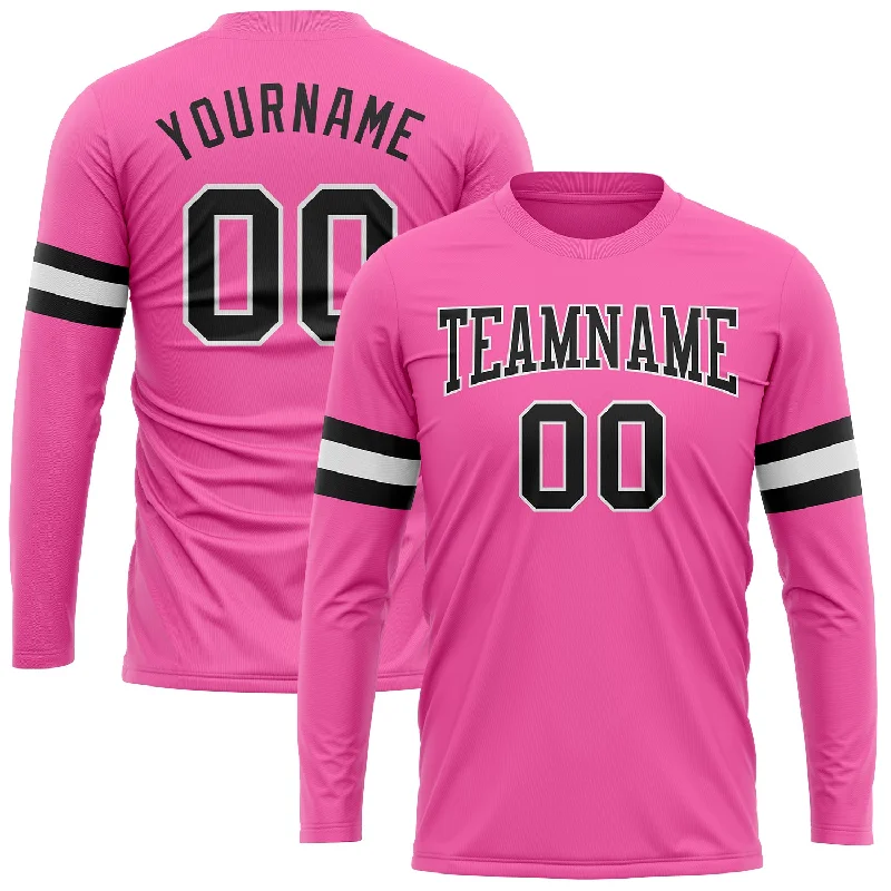 Modern Unisex Streetwear Outfits Boutique Styles Custom Pink Black-White Long Sleeve Performance T-Shirt Modern Unisex Streetwear Outfits Boutique Styles Custom Pink Black-White Long Sleeve Performance T-Shirt