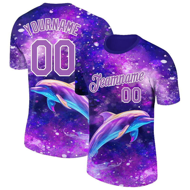 Trendy Unisex Style Breakthroughs Custom Purple Medium Purple-White 3D Pattern Design Animal Dolphin Performance T-Shirt