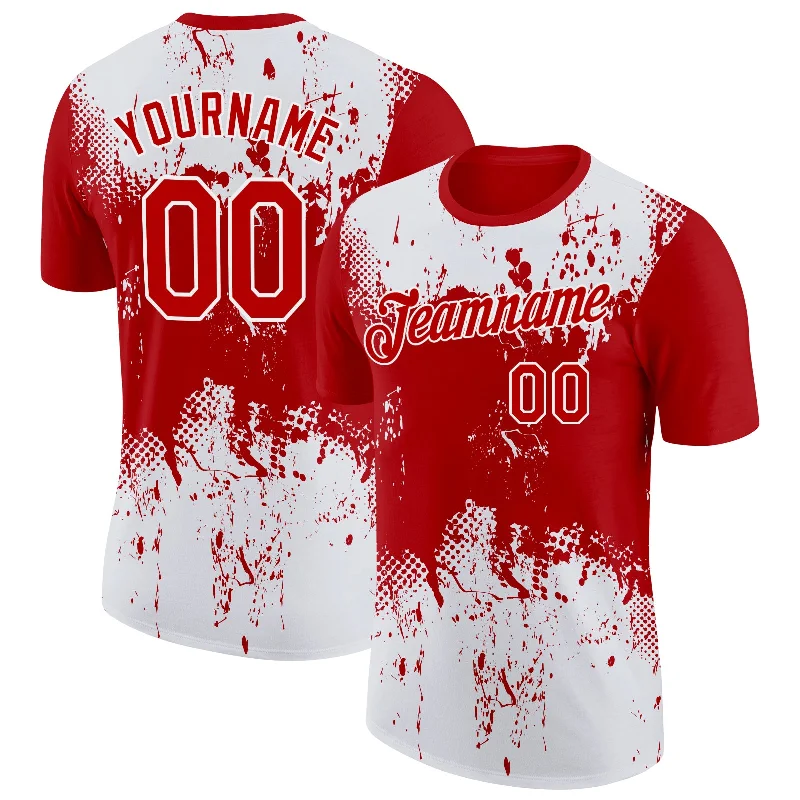 All-Season Unisex Clothing Collection Premium Style Offers Custom Red White 3D Pattern Design Dripping Splatter Art Performance T-Shirt