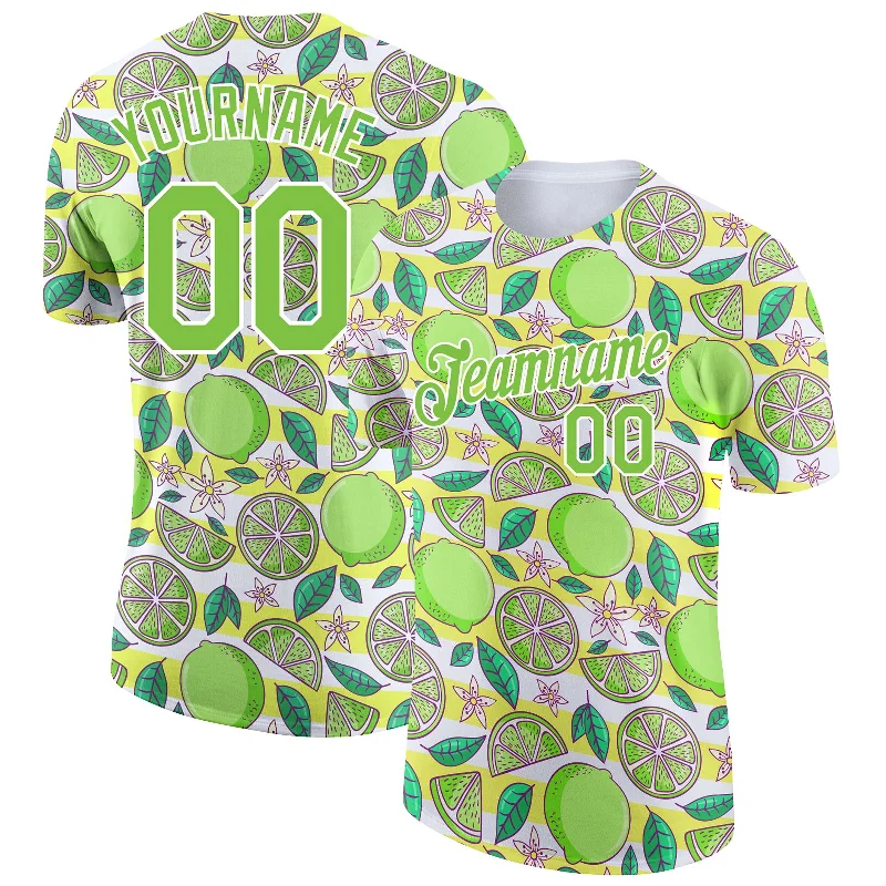 Sustainable Gender-Neutral Apparel Easy Elegance Sales Custom White Neon Green 3D Pattern Design Lime Performance T-Shirt