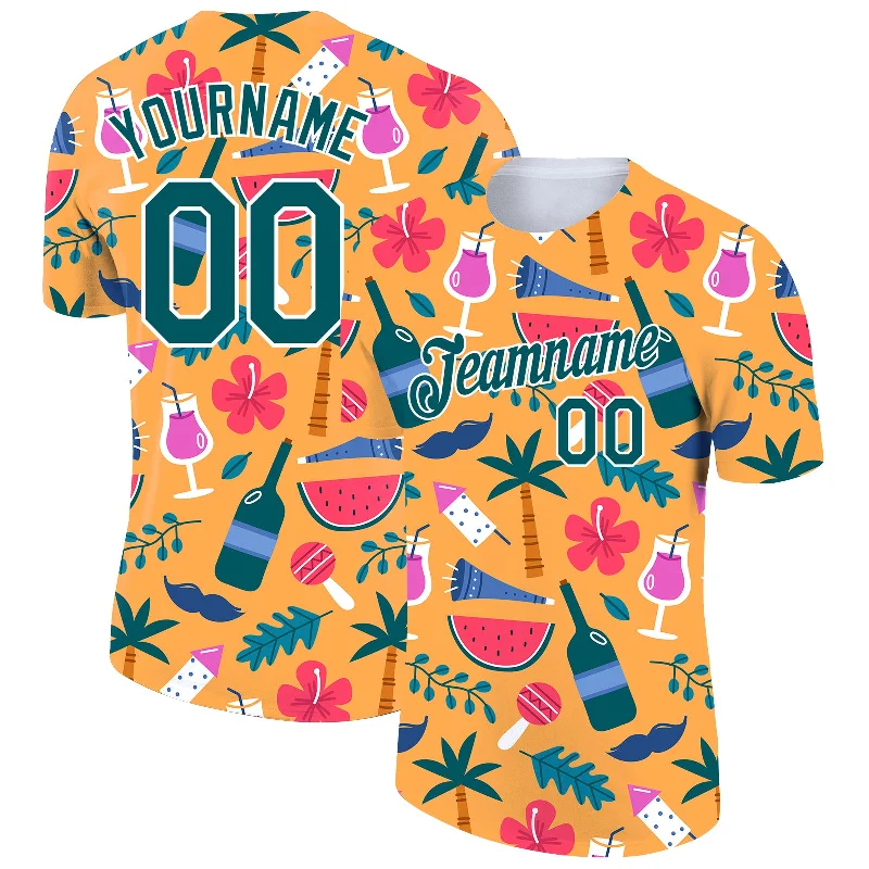 Gender-Neutral Trendy Clothing Styles Style Upgrade Custom Yellow Midnight Green-White 3D Pattern Design Hawaii Summer Holiday Performance T-Shirt